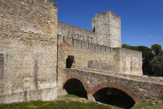 A brige to an entrance to the medieval Sao Jorge Castle in Portugal's capital Lisbon