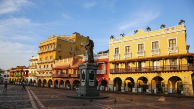 View to an ensemble of colorful historic buildings on a sunny day in Cartagena, Colombia, Unesco