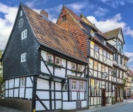 Street with half-timbered houses in Quedlinburg, Germany, Europe