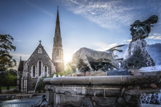 Copenhagen, Denmark, August 10, 2016. The Gefion Fountain is a large fountain in Copenhagen, view
