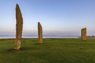 Stones of Stenness Circle and Henge at sunrise, stone circle and henge, Neolithic monument, UNESCO