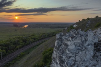 Beautiful sunset above green valley. Divnogorye Museum-Reserve, Voronezh region, Russia, Europe