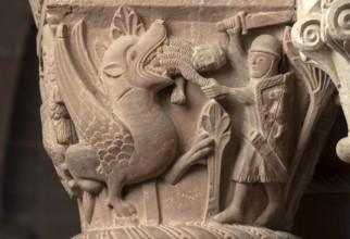 Basel, Cathedral (Basel Minster), capital on the ambulatory, Knight Dietrich of Bern and Sintram