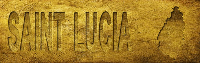 Saint Lucia Map and Text on Grunge Gold Texture