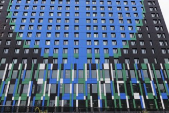 Colourful facade on modern architecture, Montreal, Province of Quebec, Canada, North America
