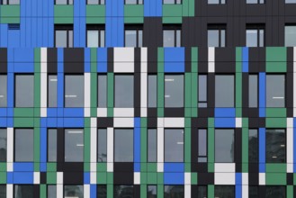 Colourful facade on modern architecture, Montreal, Province of Quebec, Canada, North America