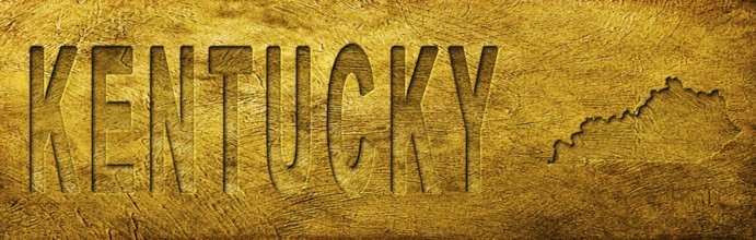 Kentucky Map and Text on Grunge Gold Texture