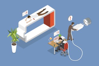 3D Isometric Flat Illustration of Working Burnout, Deadlines, Stress, Depression