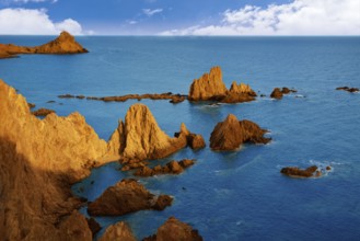 Almeria Cabo de Gata las Sirenas point sunset rocks in Mediterranean sea of Spain