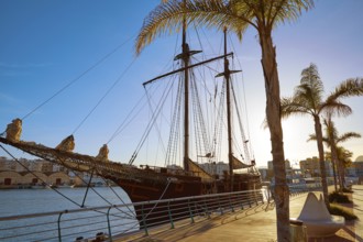 Gandia port promenade in Mediterranean Valencia of Spain