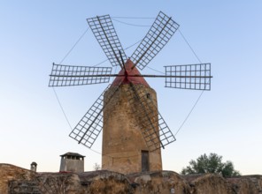 Algaida, Spain, 21 January, 2024: historic windmill in the country town of Algaida in the interior