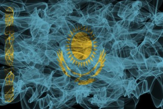 Kazakhstan Smoke Flag on Black Background, Kazakhstan flag