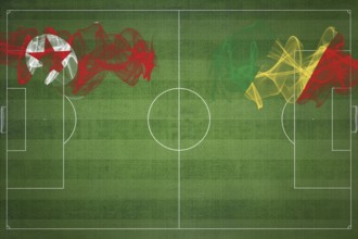 North Korea vs Congo Soccer Match, national colors, national flags, soccer field, football game,