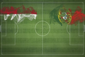Indonesia vs Portugal Soccer Match, national colors, national flags, soccer field, football game,