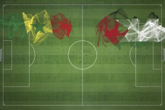 Senegal vs Palestine Soccer Match, national colors, national flags, soccer field, football game,