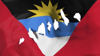 Antigua and Barbuda flag perforated, bullet holes, white background, 3d rendering