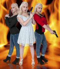 Beautiful woman with a loaded handgun pistol