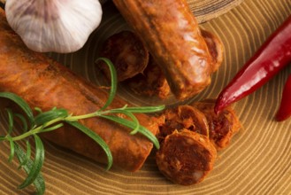 Spanish traditional chorizo sausage, with fresh herbs