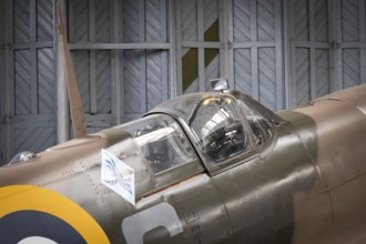 Close up of a Spitfire fighter aeroplane canopy at the Imperial War Museum Duxford at Duxford