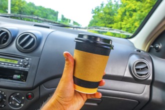 Mexican coffee to go holding in the car while driving in Playa del Carmen Mexico