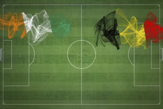 Ivory Coast vs Belgium Soccer Match, national colors, national flags, soccer field, football game,