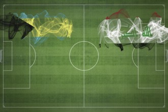 Bahamas vs Iraq Soccer Match, national colors, national flags, soccer field, football game,