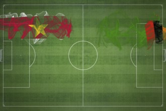 Suriname vs Zambia Soccer Match, national colors, national flags, soccer field, football game,