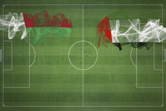 Madagascar vs United Arab Emirates Soccer Match, national colors, national flags, soccer field,