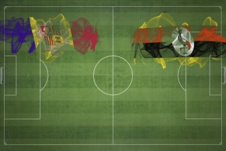 Andorra vs Uganda Soccer Match, national colors, national flags, soccer field, football game,