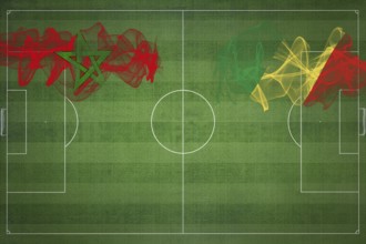 Morocco vs Congo Soccer Match, national colors, national flags, soccer field, football game,