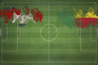 Cambodia vs Benin Soccer Match, national colors, national flags, soccer field, football game,