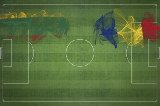 Lithuania vs Romania Soccer Match, national colors, national flags, soccer field, football game,