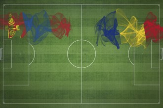 Mongolia vs Romania Soccer Match, national colors, national flags, soccer field, football game,
