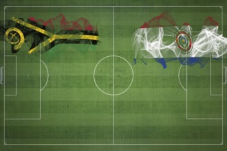 Vanuatu vs Paraguay Soccer Match, national colors, national flags, soccer field, football game,