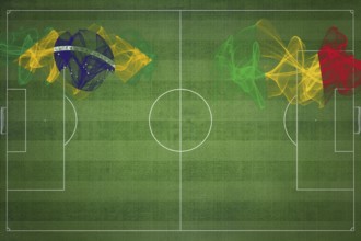 Brazil vs Mali Soccer Match, national colors, national flags, soccer field, football game,