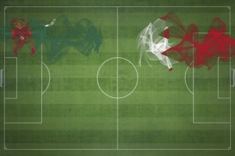 Turkmenistan vs Bahrain Soccer Match, national colors, national flags, soccer field, football game,