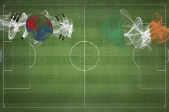 South Korea vs Ireland Soccer Match, national colors, national flags, soccer field, football game,