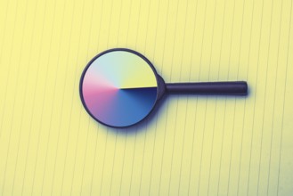 Looking through a magnifying glass to documents. Concept of search