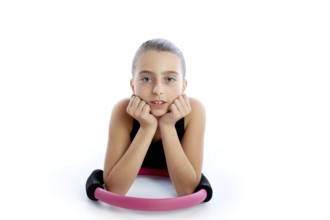 Fitness pilates yoga ring kid girl exercise workout on white background