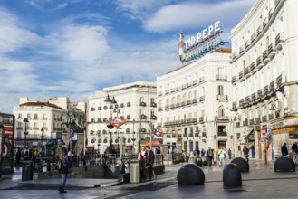 Madrid, Spain, November 1, 2019: Scenic view of famous Puerta del Sol square. Morning view, Europe
