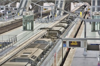 Liege, Belgium, June 2021: Ne pas Embarquer or do not board the train message in Belgian railway