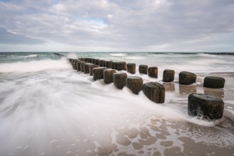 Groynes on the coast of the Baltic Sea on a stormy day