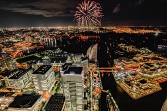 Fireworks and Yokohama night view (taken from the Landmark Tower). Shooting Location: Yokohama-city