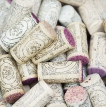 Used wine corks. Square image. A random selection of used wine corks. Closeup pattern background of