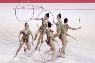 Sofia, Bulgaria - 27 March, 2021: Team Turkey perform during the 3 Hoops + 2 pairs of Clubs group