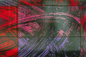 Abstract wall design with colours and lettering 'REEPERBAHN', St. Pauli, Free and Hanseatic City of