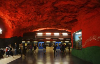 Fragment of the interior of the Solna centrum metro station in Stockholm