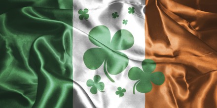 St. Patrick's Day. Flag Of Ireland With Clover Leafs 3D illustration