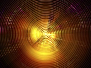 Golden disc with concentric circles and light effects .Abstract computer-generated image - concept