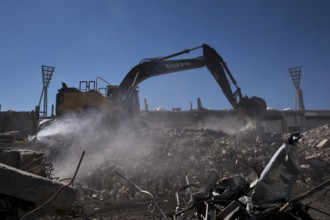 Germany, Berlin, 04.04.2025, Demolition Cantian Stadium, excavator, Europe